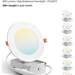 Amico 6 Pack 4 Inch 5CCT Ultra-Thin LED Recessed Dimmable Ceiling Light with Junction Box,