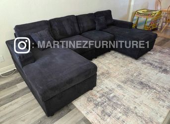 Brand new black corduroy double chaise sectional sofa couch
