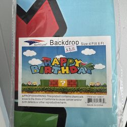 Super Mario Birthday Backdrop – 4x6 Ft – NEW