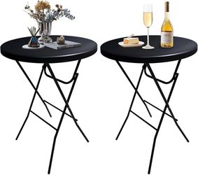 32in Cocktail Table, Folding Round High Top Indoor Outdoor Use, Foldable Bar Height Table for Parties and Commercial Events (Black, 2 Pcs)