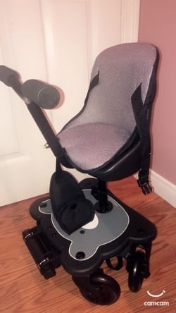 2-in-1 Cozy 4-Wheel Rider, Black - Child Rider Stroller Attachment with Saddle Seat and Standing Platform - Universal Fit for Most Prams - Quick and