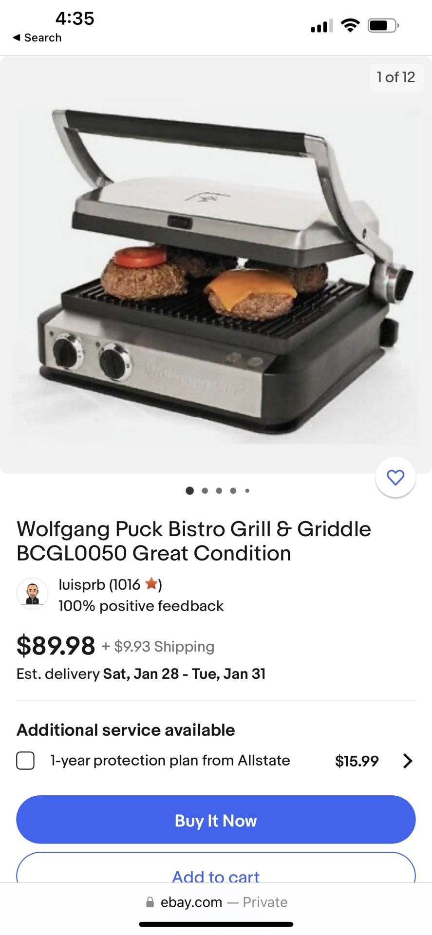 Wolfgang Puck Bistro Grill & Griddle BCGL0050 Great Condition