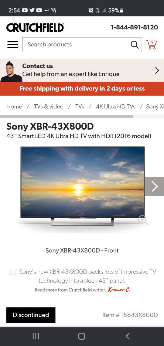 sony xbr-43x800d 43" Smart LED Ultra HD TV with HDR
