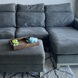 Couch with chaise with ottoman coffee table 