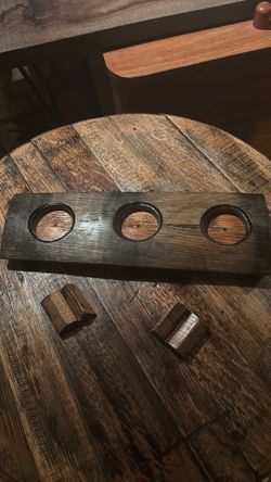 Three Place Whiskey Glass Flight Coaster with Two Cigar Holders
