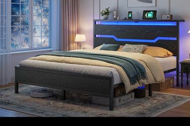 Queen size bed frame with neon, lighting, modern contemporary style Queen size bed frame with neon, lighting, modern contemporary style