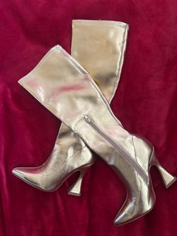 GoldMetallic Knee-High Heeled Boots