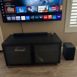 Samsung Sound Bar and Rolling TV Cart Ideal for apartments