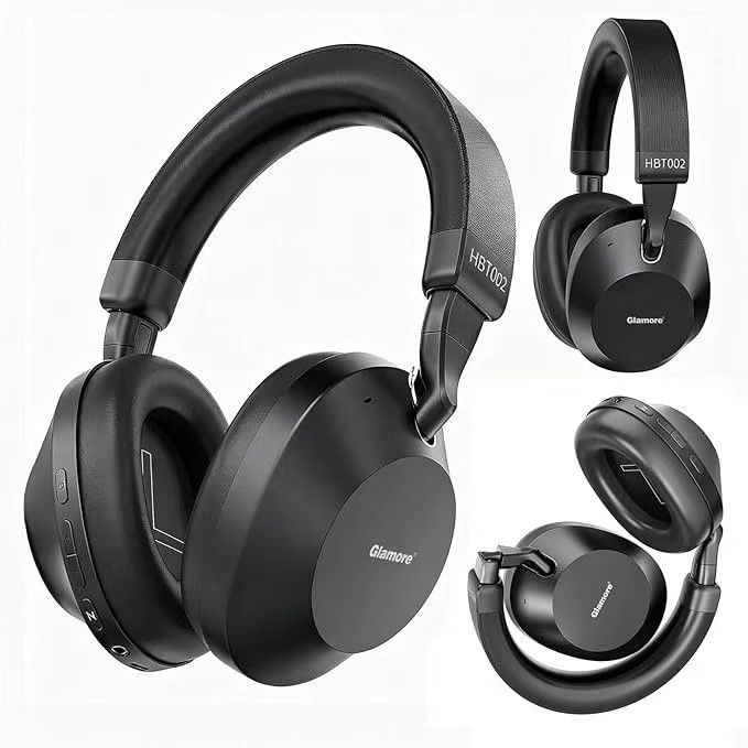 Glamore Active Noise Cancelling Over-Ear Headphones, Wireless Bluetooth Headset with Deep Bass & Mic, Foldable & Comfortable Design