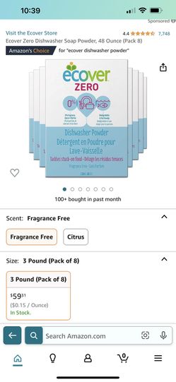 Ecover Zero Dishwasher Soap Powder, 48 Ounce (Pack 8)