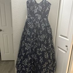 Blue Prom Gown with Silver/Green Accents