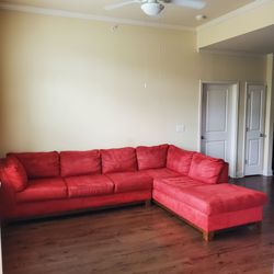 Vibrant Red Velvet L-Shaped Sectional Couch