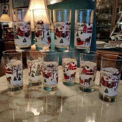 VINTAGE CURRIER & IVES HIGHBALL TUMBLERS SET