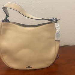 Coach Beach wood Beige Leather Snap Nomad Hobo Shoulder Purse Original!