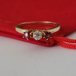 ❤️14k Size 4 Fancy Solid Yellow Gold Diamond and Pink Tourmalines Ring!/ Anillo de Oro con Diamante y Turmalina! 👌🎁Post Tags: Anillo de Oro