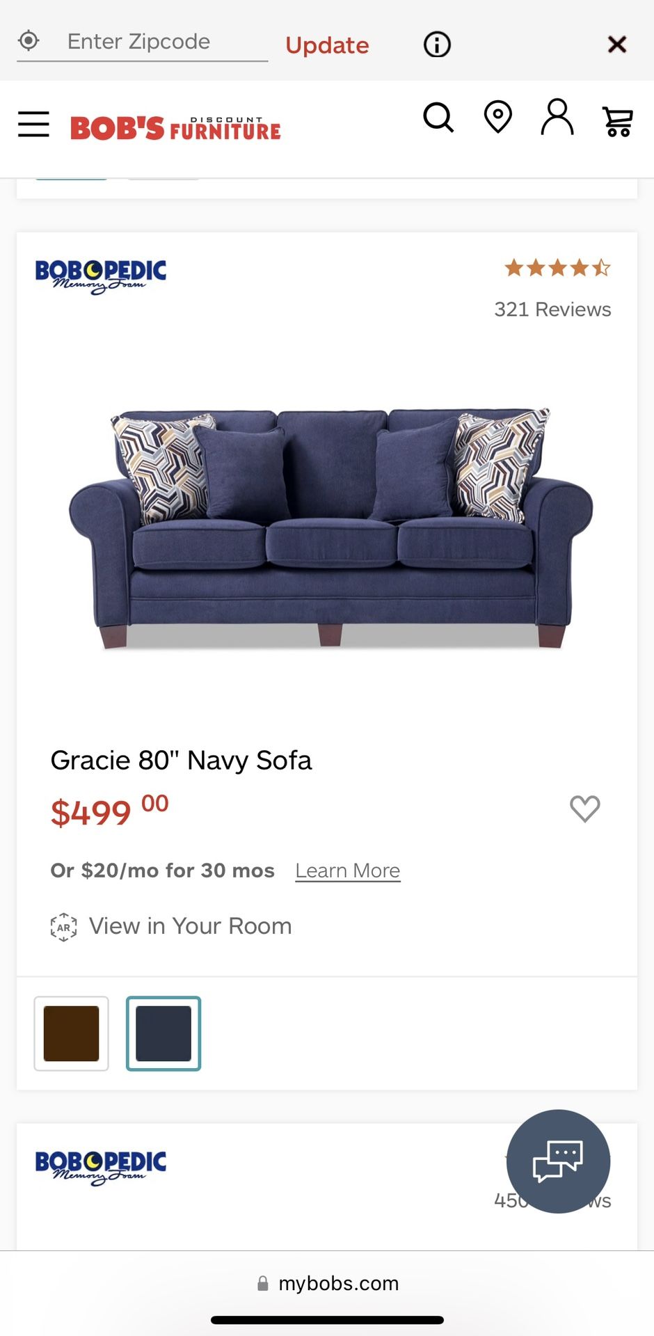Gracie Navy 80” Sofa