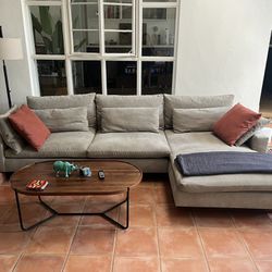 West Elm Harmony Sectional Couch In Distressed Velvet (Dune)