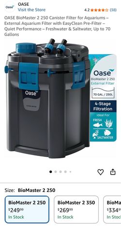 OASE BioMaster 2 250 Canister Filter for Aquariums – External Aquarium Filter with EasyClean Pre-Filter – Quiet Performance – Freshwater & Saltwater, 
