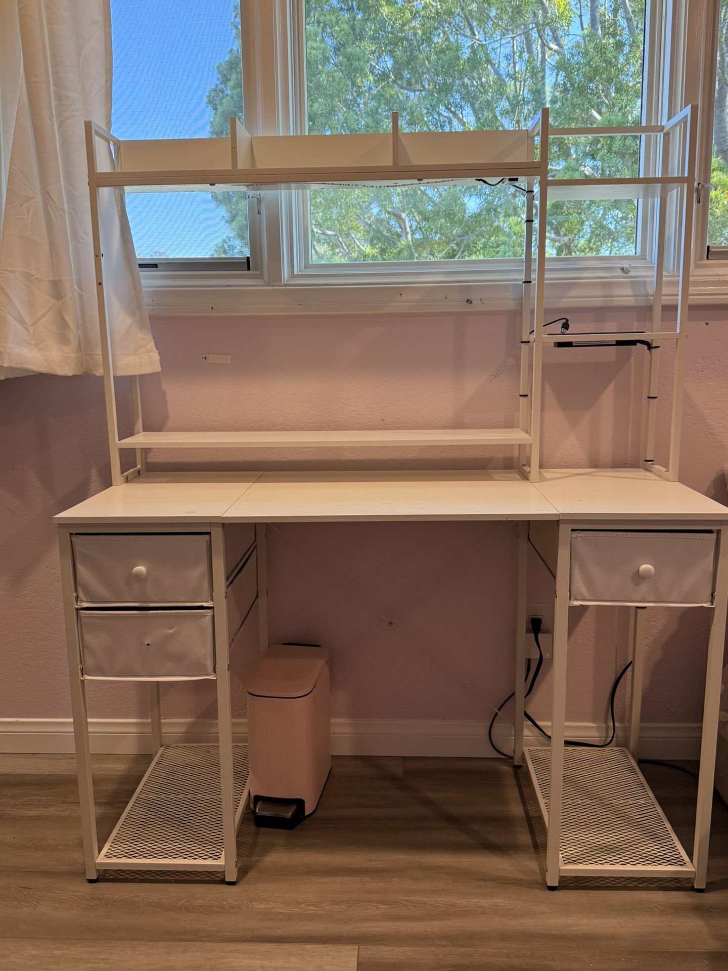 White Computer Desk With Strip Light.