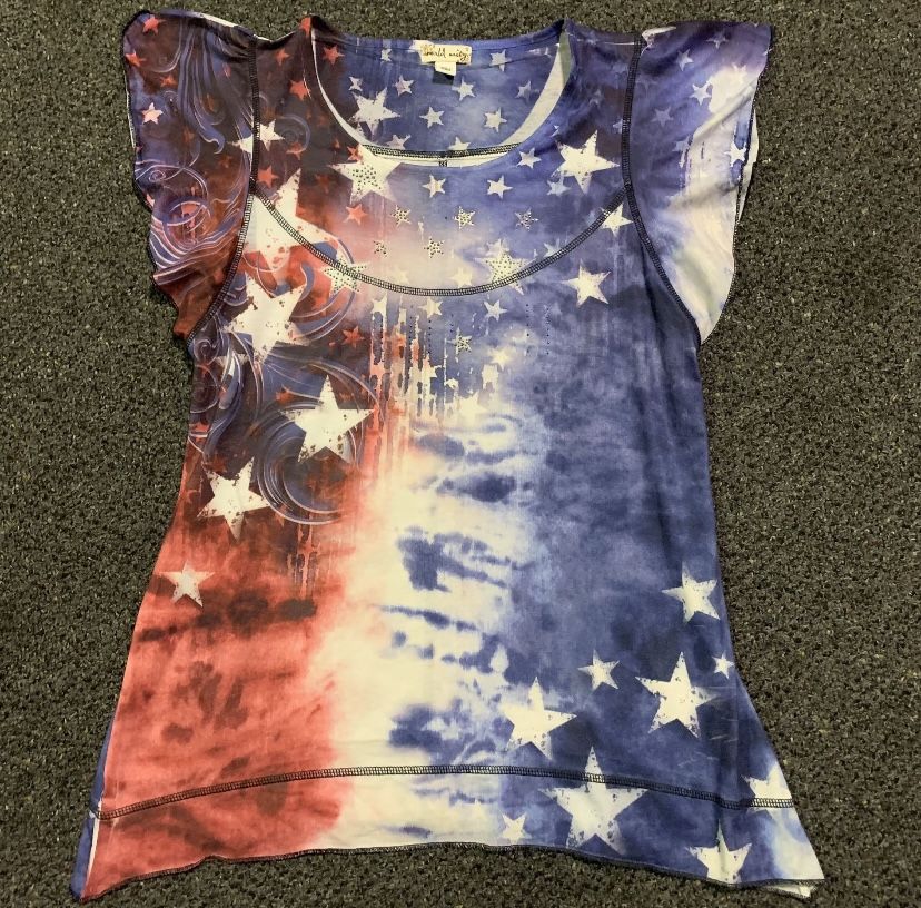 Womens Size Small fourth 4th Of July Patriotic Bling Flag Tunic Shirt