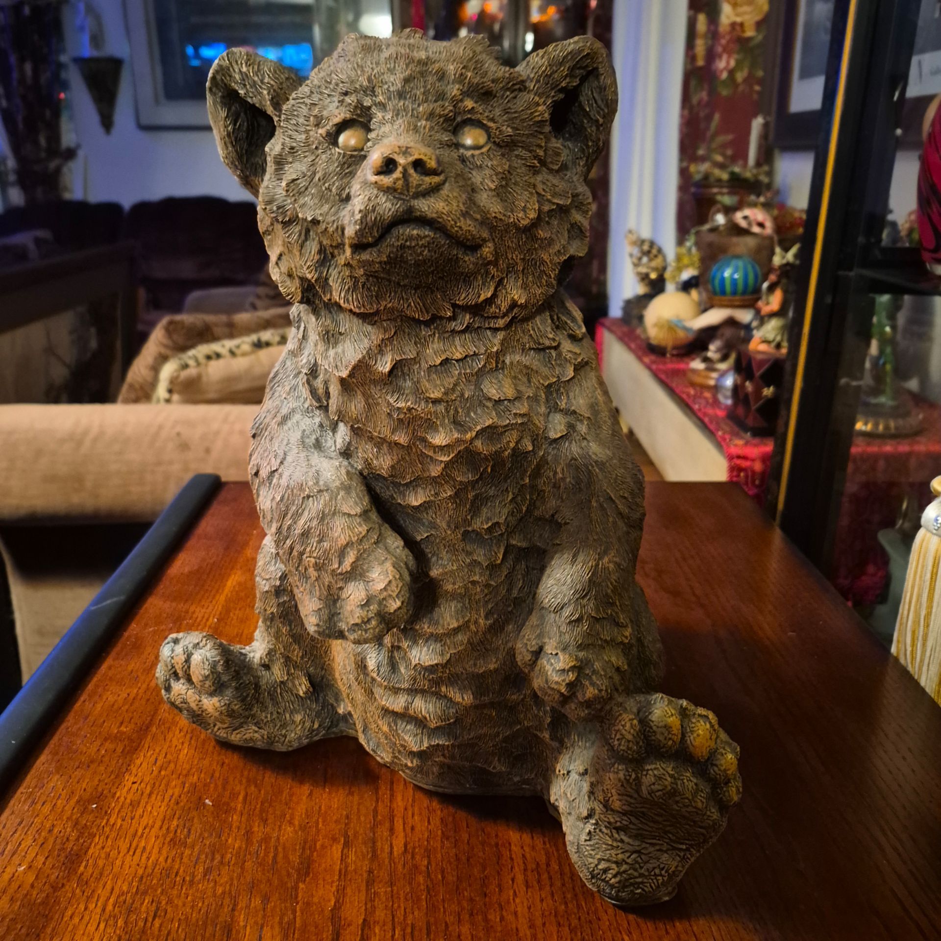 Vintage Rustic Bear Cub Statue, 1994 Cabin Lodge Decor