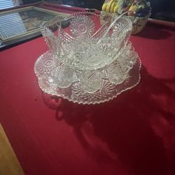 Vintage Glass Punch Bowl, 12cups, Serving Plate