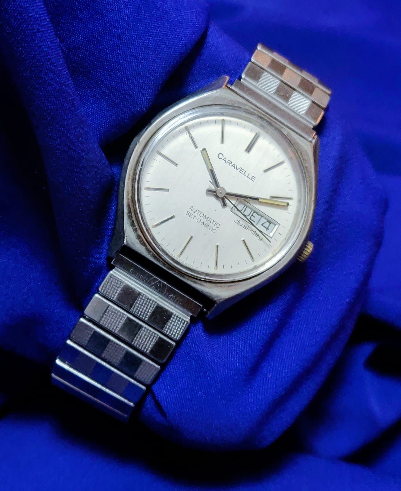 Caravelle by Bulova 1980 West Germany Day Date Vintage Automatic Mens Watch