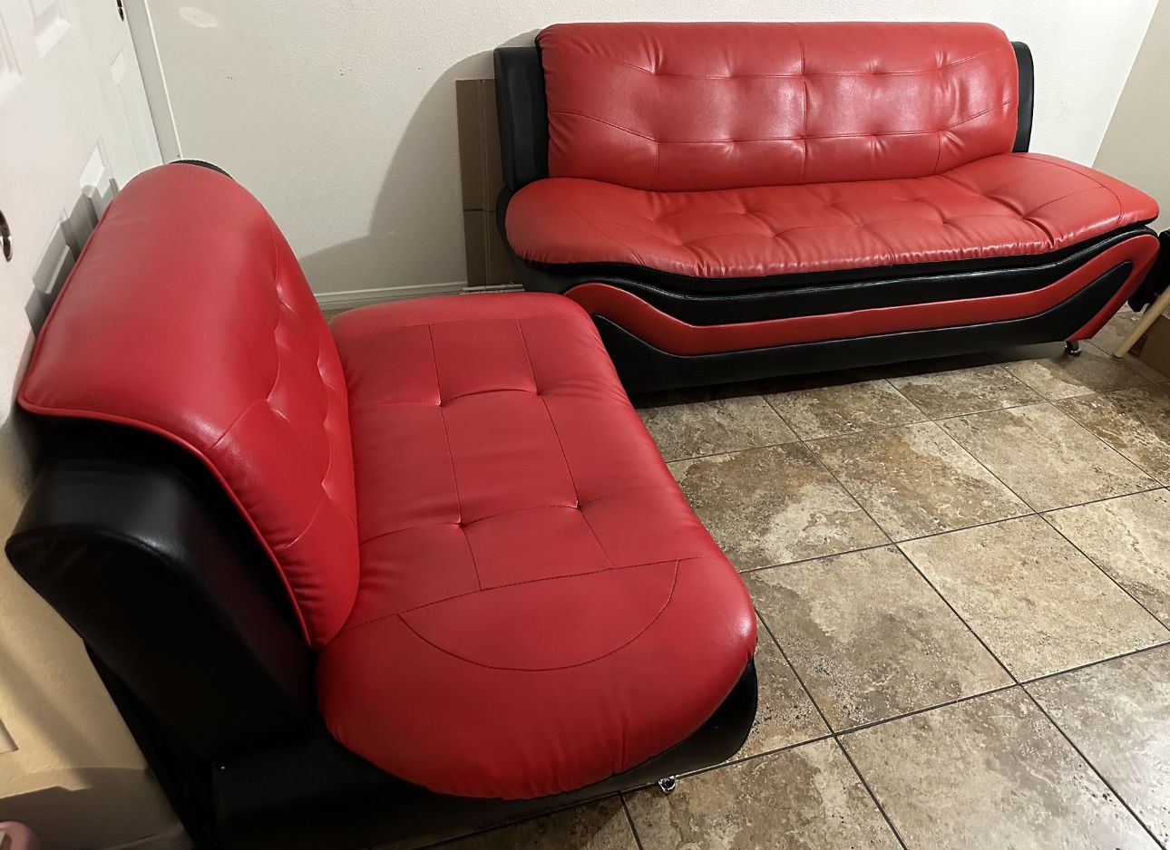 *** Leather Sofas Red/Black ***