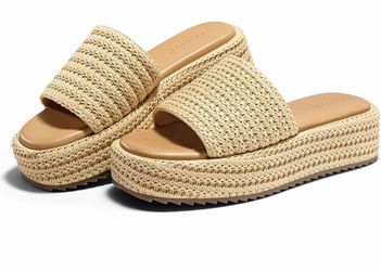 NEW Coutgo Raffia Platform Sandals Size 9 | Woven Espadrille Slide Mules NIB