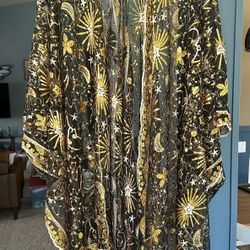 NEW! Black, Sheer Gold Sequined Kimono $60