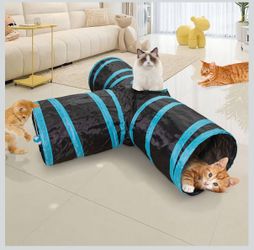 Cat Tunnel, 3 Way Cat Tunnels for Indoor Cats, Foldable Cat Tubes and Tunnels for Cats Kittens, Kitty Bored Peek Hole Toy Ball Cat, Puppy, Kitty, Kitt