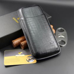 Cohiba Black Leather 3 Ct Cigar Case Travel Holder With Cutter New