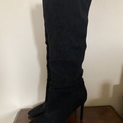 Tall, Black Suede Boot With Heel. Sz 8