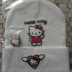 Hello Kitty Beanie Hat; White, One Size Fits Most
