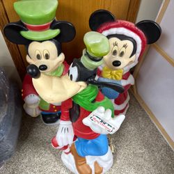 Vintage Mickey, Minnie, & Goofy Christmas Lighted Blow mold Set