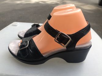 Alegria PAL-101 Womens Black Leather Single Strap Wedge Sandals Size 39/9US