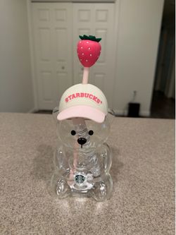 NEW 2026 Starbucks Pink Bearista Bear Cup Glass Cold Cup with Strawberry Limited