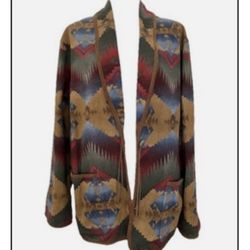 JONES NEW YORK L Cotton Jacket Southwestern Pattern Brown Coat Native Style