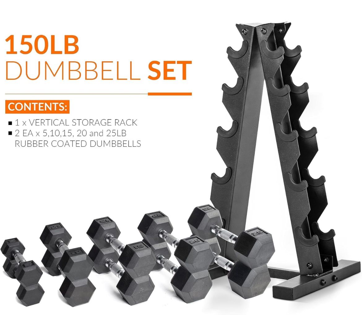 Set  180 LbsDumbells with Small Rack ALL BRAND NEW IN BOX