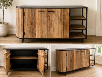 Imported Solid Wood Fluted Credenza | Handcrafted in India | $1,800 Retail