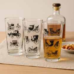 Libbey 1960s  3 Horseless Carriage Highball Glasses “Curio”, 3x5.5”