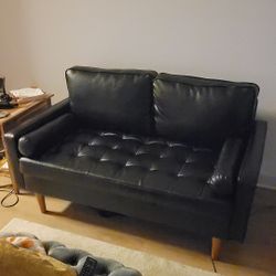 Black Faux Leather Loveseat Couch