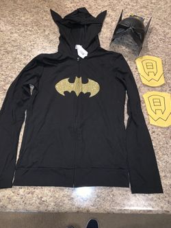 Halloween bat girl bat woman dc comics teen / small medium ladies, zip up hoodie, mask, arm bands 
