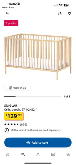 Ikea Wood Baby Crib with Mattress