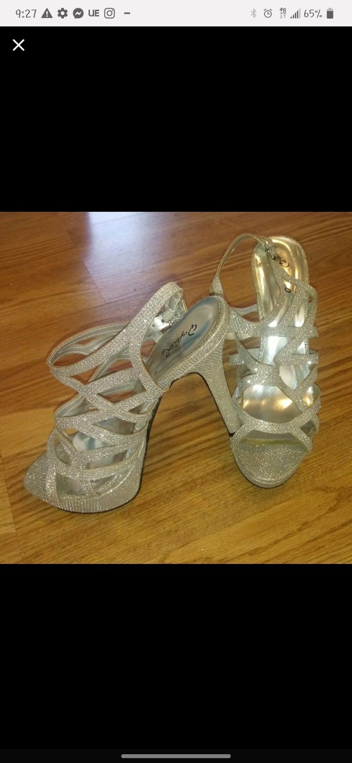 Silver strappy heels