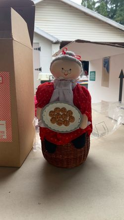 Avon Collectible grandma, Greta chocolate chip cookies with wicker basket, and Grandma basket cover Collectible grandma, Greta chocolate chip cookies 