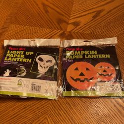(New) Halloween Light Up Paper Lantern (Skull) & 2pk Pumpkin Paper Lanterns