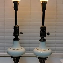 Vintage Pair Stiffel Style Glass Table Lamps. 