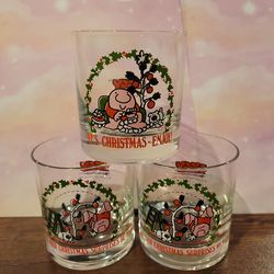 Vintage 1980 Ziggy 3.5" Christmas Highball Glasswear Set of 3. L