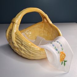 Vintage Peach Colored Ceramic Weaved Basket